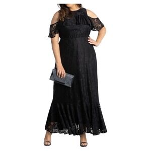 Kiyonna Black Lace Cold Shoulder Formal Evening Maxi Dress 4X